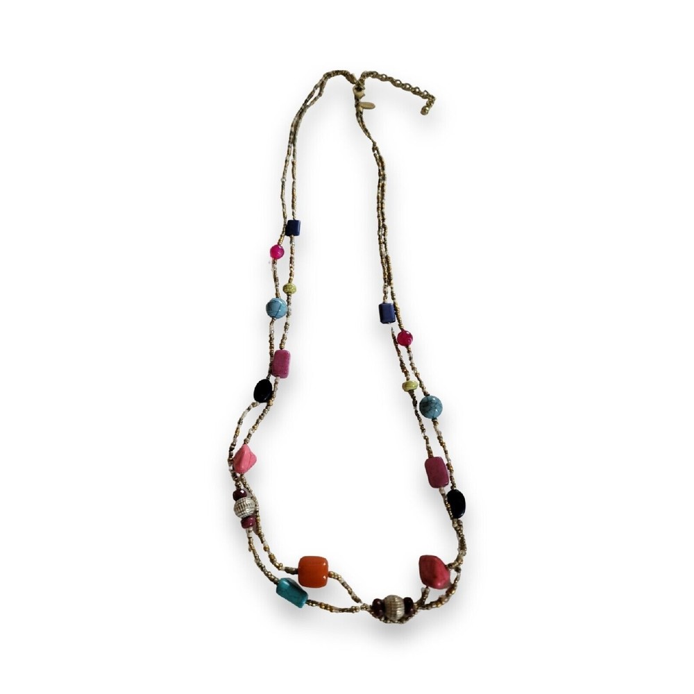 Chico's  Double Strand Gold-tone Stone Bead Necklace Pink Spinel 36"